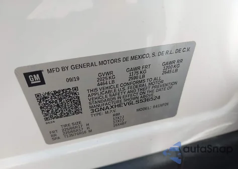 2020 Chevrolet Equinox Fwd Ls z USA, uszkodzony, nr VIN 3GNAXHEV6LS536524